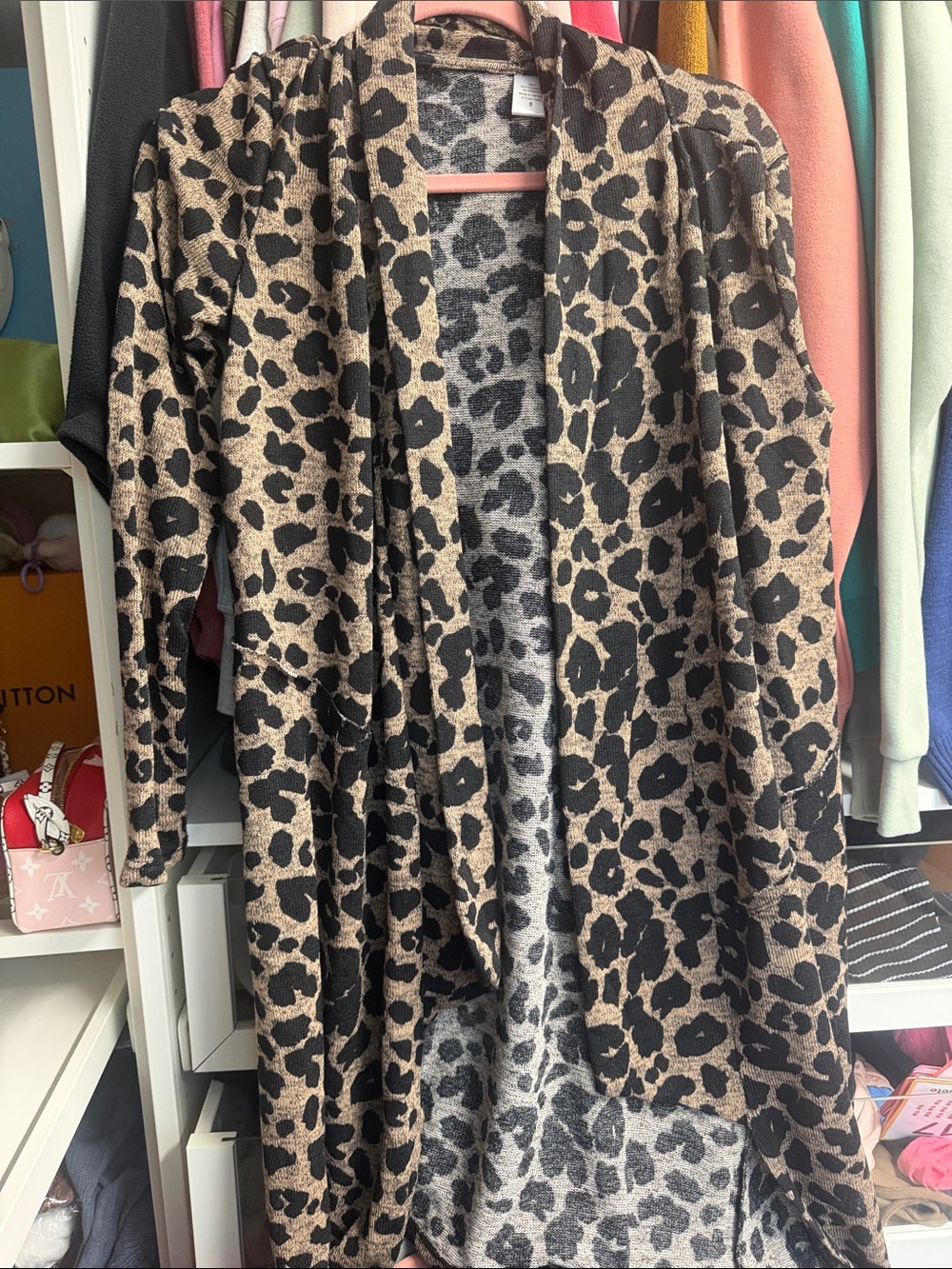 Leopard Print Open-Front Cardigan - Black & Tan